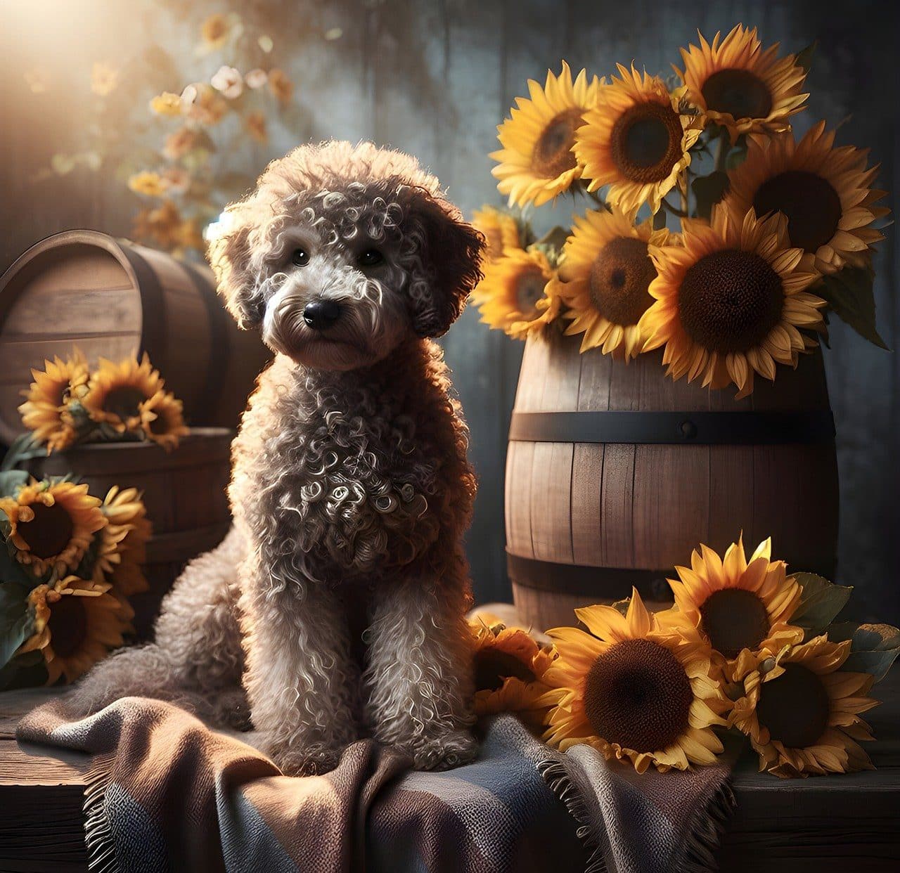Perro y flores