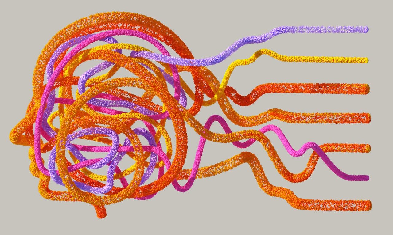 Cabeza formada por hilos de diferentes colores